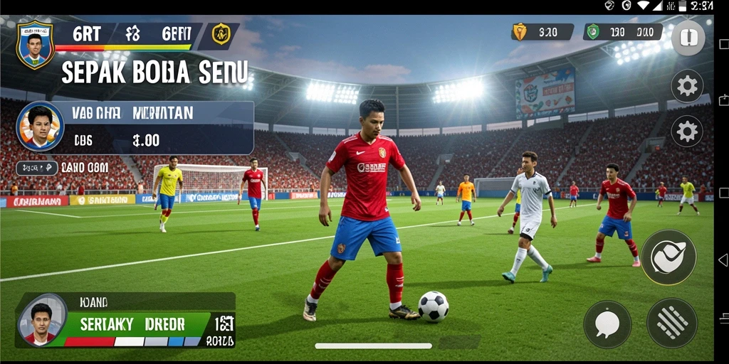 Screenshot gameplay 6RT menampilkan aksi permainan sepak bola yang mendebarkan.