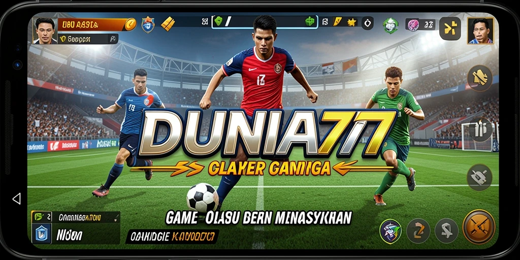 Screenshot utama DUNIA77 menampilkan aksi seru di pertandingan olahraga.