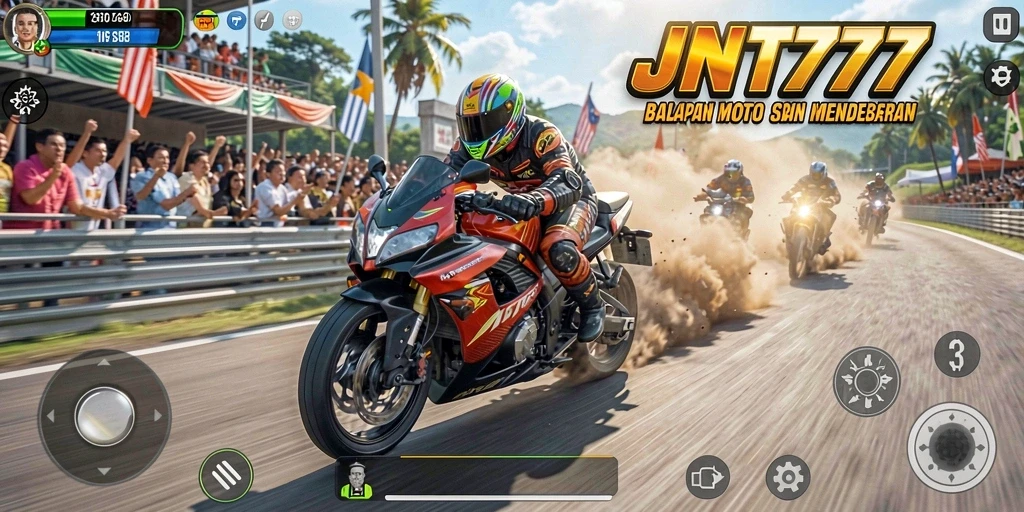 Gameplay mendebarkan dalam balapan motor JNT777.