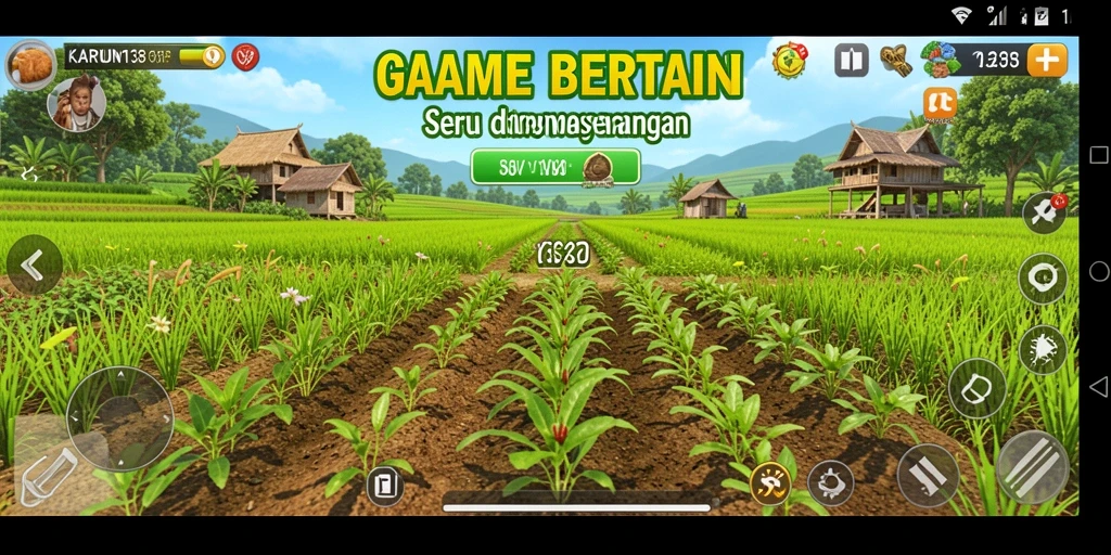 Screenshot gameplay <strong>KARUN138</strong> dengan kebun yang indah dan beragam tanaman.
