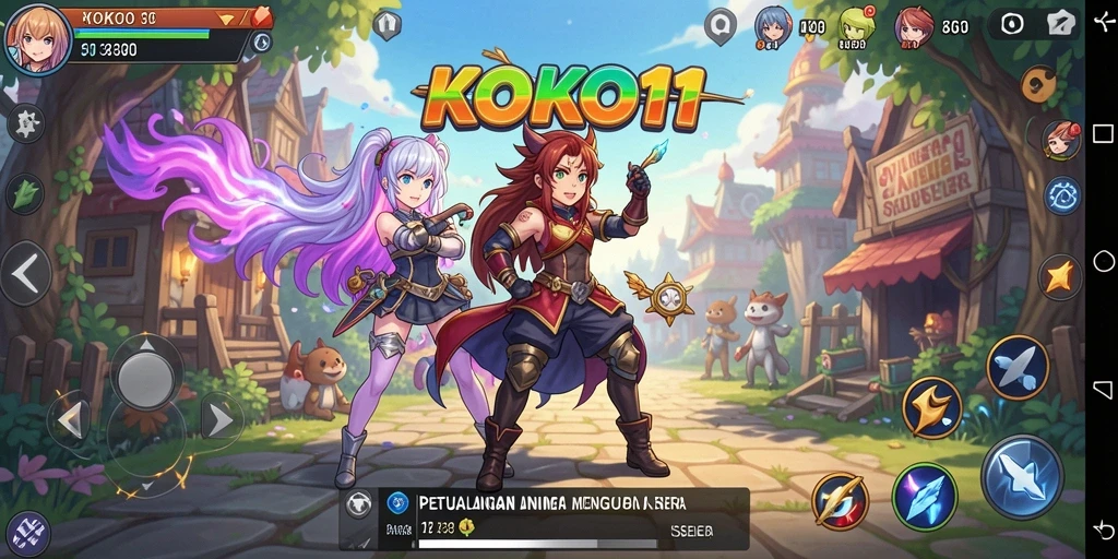 Tangkapan layar KOKO11 menampilkan karakter anime sedang bertarung epik.