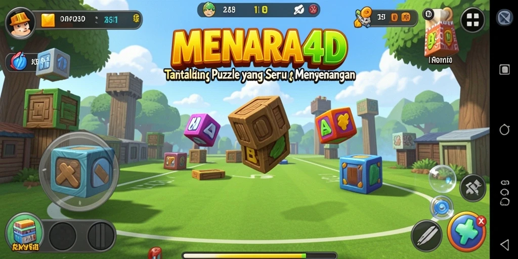 Screenshot utama MENARA4D menampilkan gameplay puzzle yang menarik dan menantang.