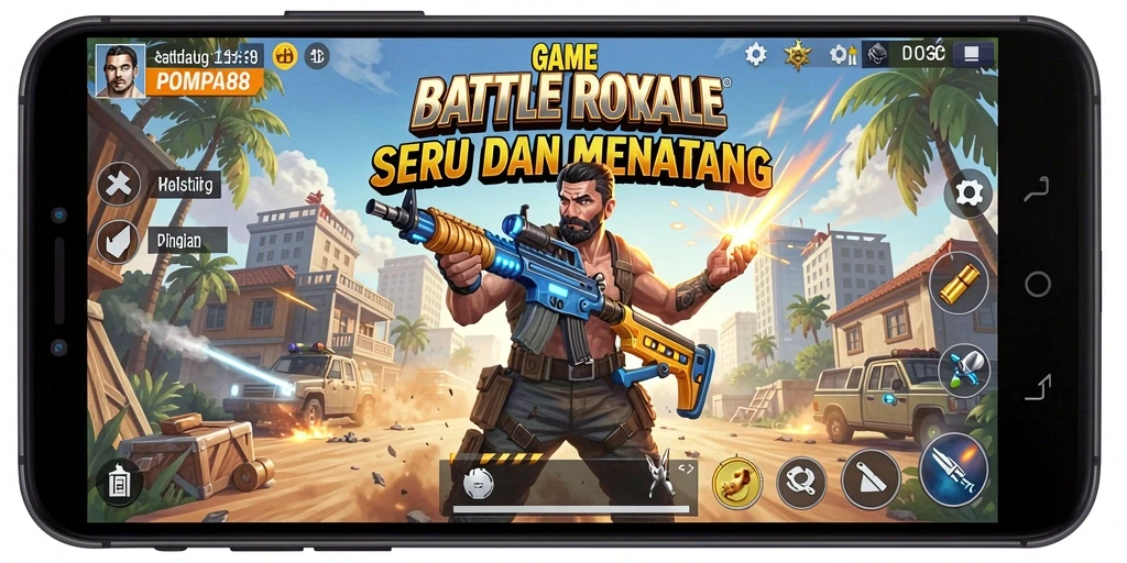 Tangkapan layar gameplay POMPA88 yang menampilkan pertempuran Battle Royale yang intens.