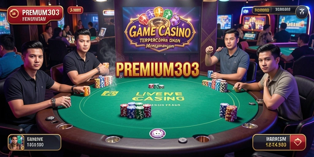 Screenshot gameplay Live Casino PREMIUM303 yang menampilkan dealer profesional.