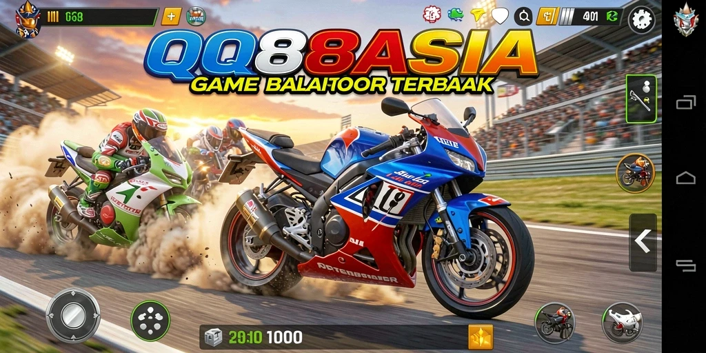 Screenshot QQ88ASIA menampilkan aksi balap motor yang mendebarkan.
