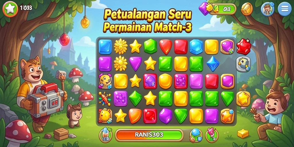 Tampilan gameplay seru di RANS303 dengan tantangan Match-3.