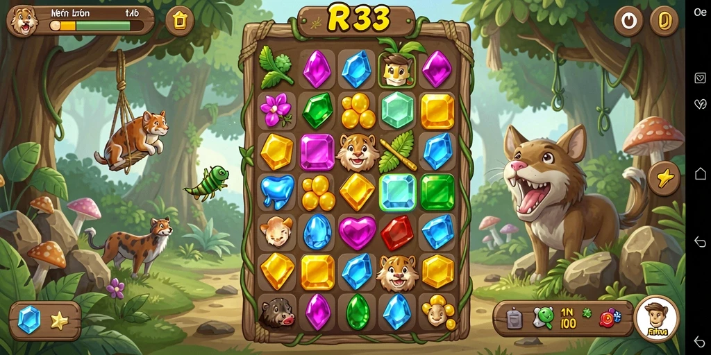Gameplay Match-3 yang penuh warna dan seru di RR33.