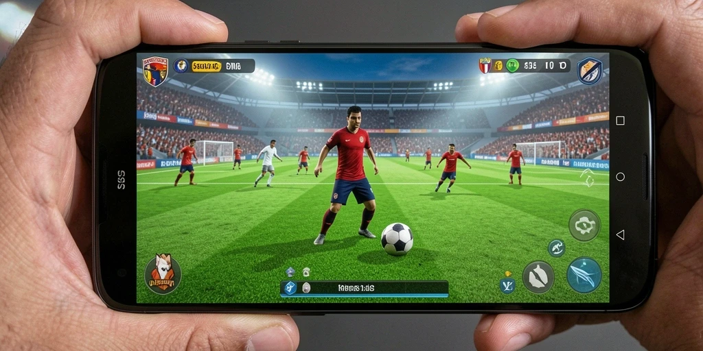 Screenshot gameplay S9S9 yang menampilkan aksi sepak bola mendebarkan.