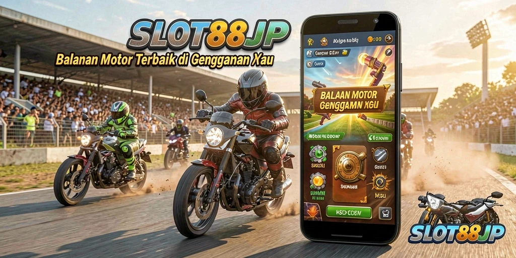 Tangkapan layar utama SLOT88JP menunjukkan aksi balapan motor yang mendebarkan.