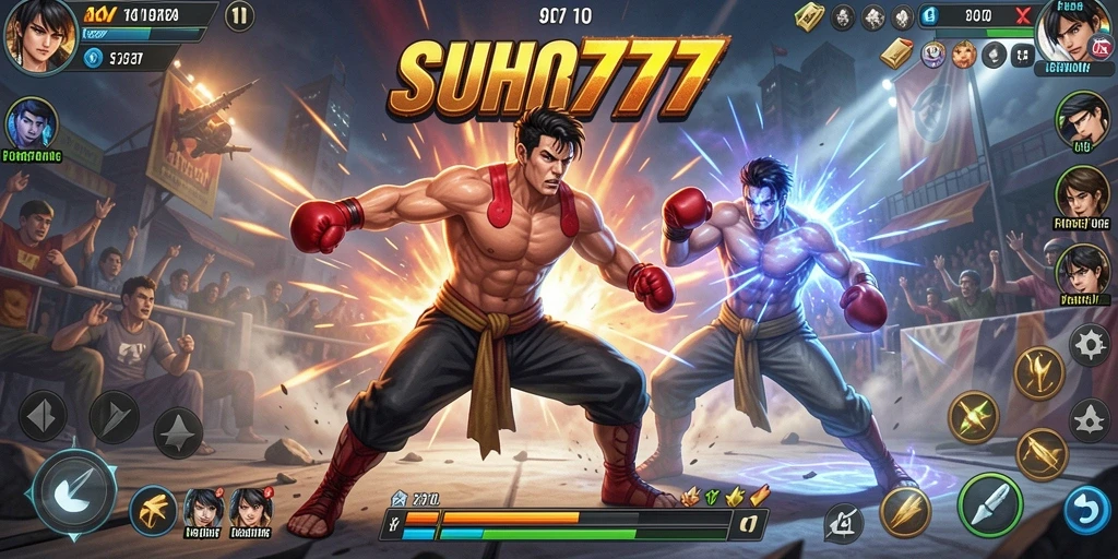 Tampilan gameplay seru di SUHU777 dengan pertarungan intens dan karakter unik.